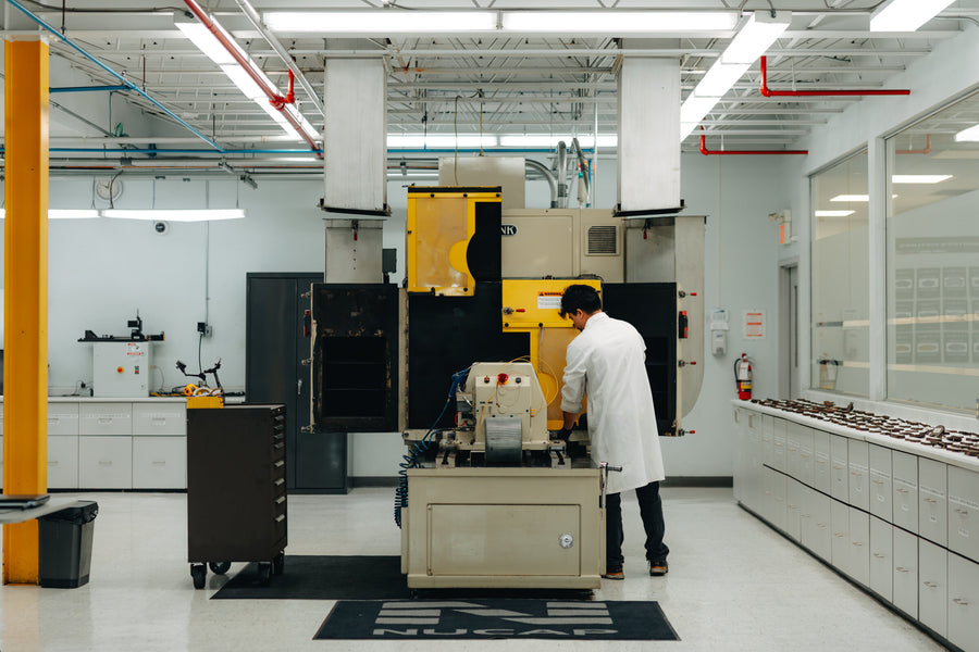 A NUCAP technician at the inertia brake dynamometer